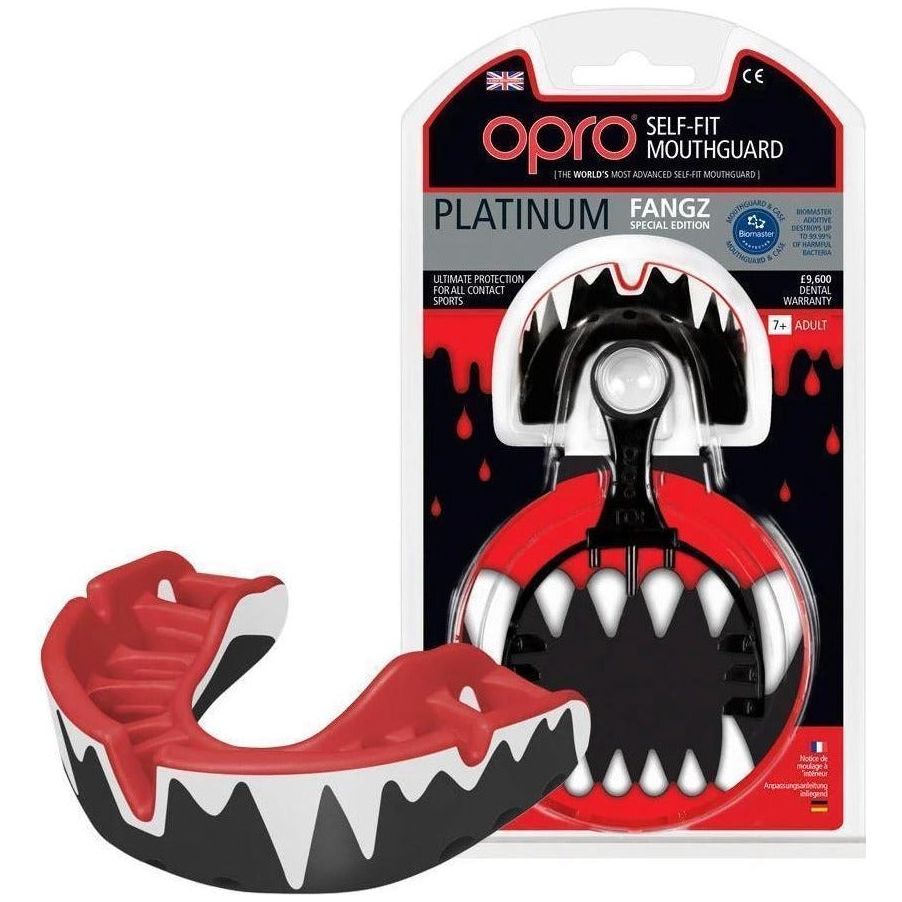 Opro Platinum Elite Fit Fangz Protège-Dents | Noir - Blanc - Rouge