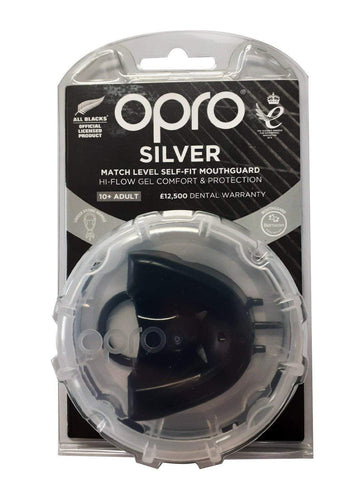Opro F3411      ~ OPRO NZR SILVER MOUTHGUARD BLK New zealand nz vaughan